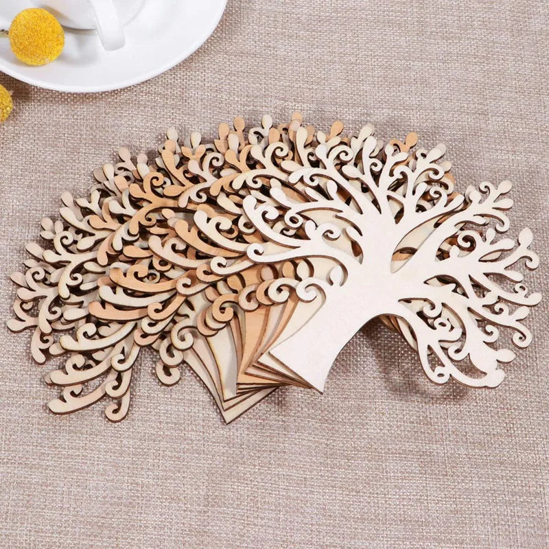 10pcs/lot Blank Wooden Tree Embellishments for DIY Crafts, Wooden Ornaments Unfinished Painting Wood Crafts for Home Decor