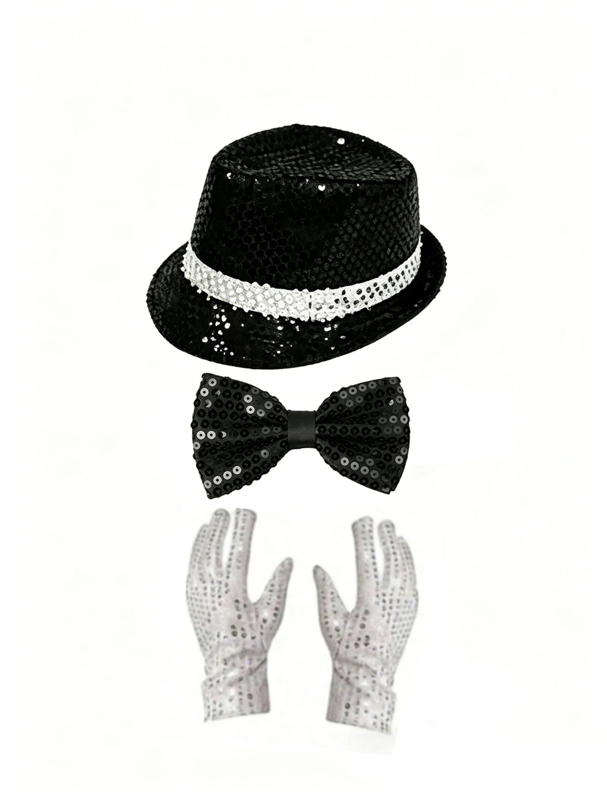 Michael Jackson Costume Accessories Set - Sequin Fedora Hat + Rhinestone Gloves + Aviator Sunglasses, Halloween Cosplay Party Dr