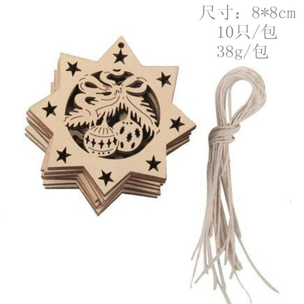 10 Wooden Christmas Ornaments for Year Decorations, Handmade Pendants for Party and Holiday Decoration
