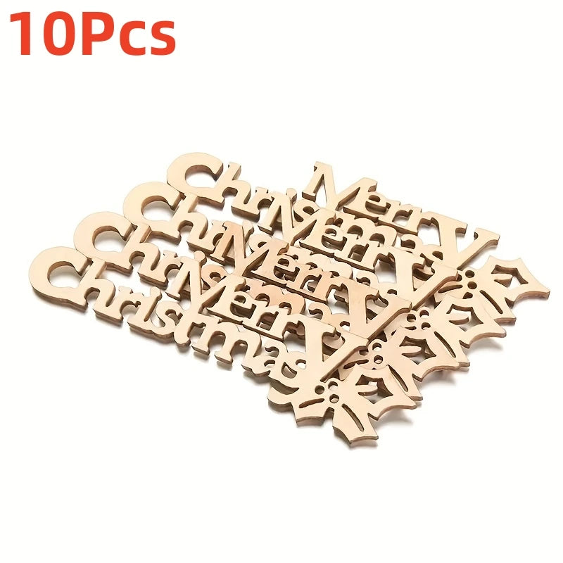 10/30pcs 9x2.5cm/3.54x0.98in Merry Christmas Hanging Ornament Wooden Letter Christmas Crafts For Home Xmas New Year Decoration
