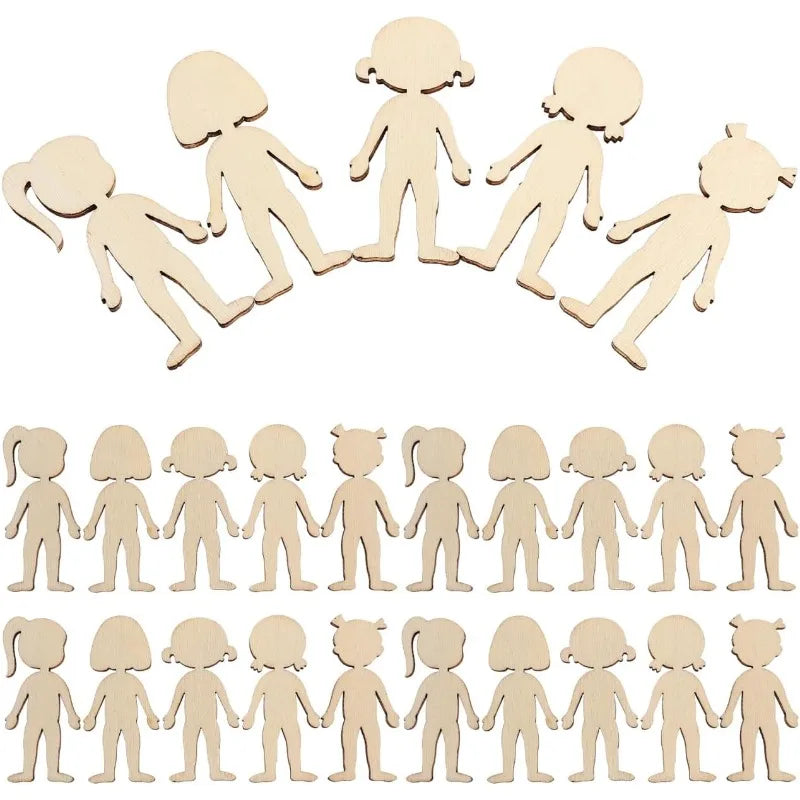 50pcs Wooden Boys and Girls Cutouts 1.88 Inch Unfinished Wood Chips for Kids DIY Craft Painting Writing and Home Decoration