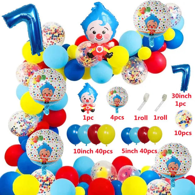 98pcs/Set Cartoon Clown Arch Garland Kit Foil Number Balloons Latex Air Globos Baby Shower Birthday Party Decorations Supplies