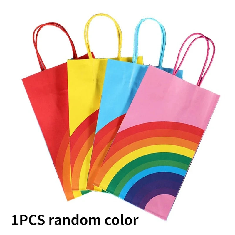 1/8/20/30Pcs Rainbow themed Rainbow Handheld Paper Bag Wedding Gift Candy Biscuit Gift Packaging Handbag Birthday Party Supplie