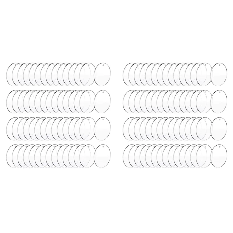 ABYN-100 Pcs 3 Inch Acrylic Blanks With Hole Transparent Circle Ornament Clear Round Acrylic Christmas Ornament Blanks