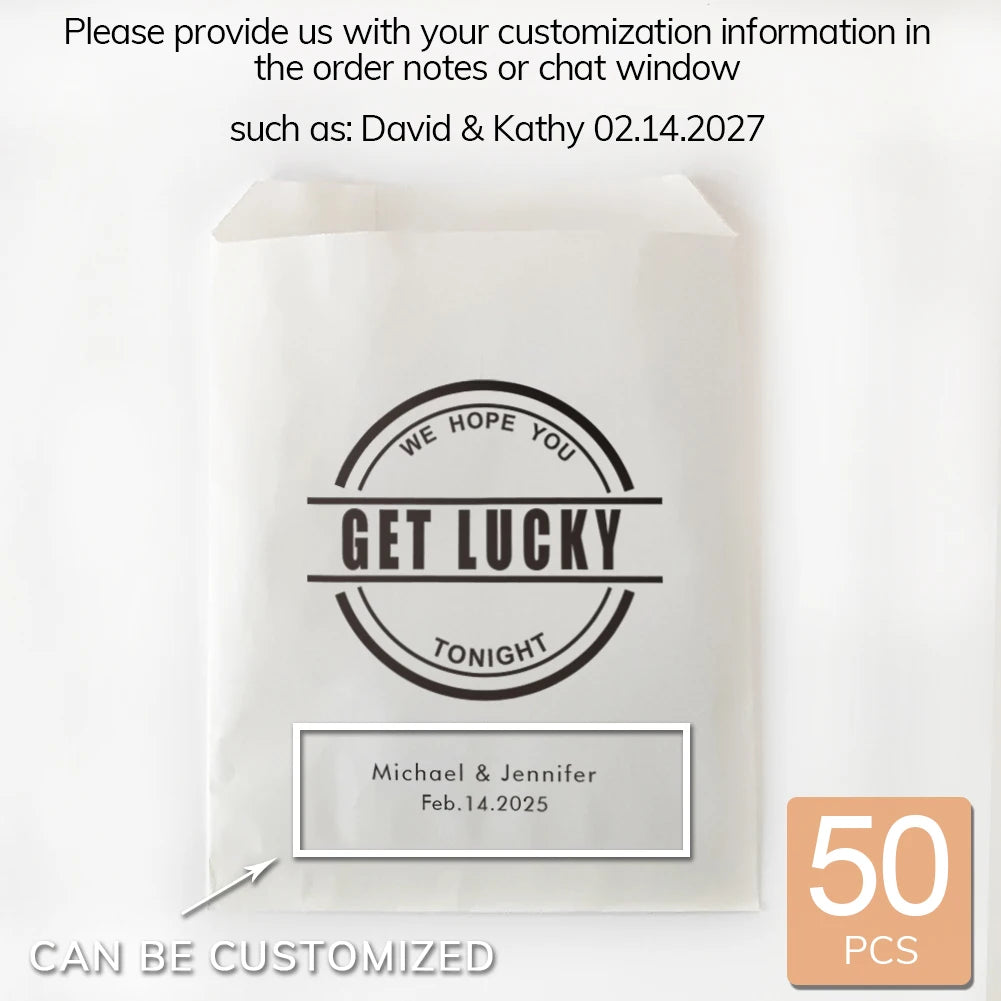 50PCS Personalized Wedding Favor Bags Custom Name Date Lottery Game Kraft Paper Perfect for Weddings Engagements Bridal Showers