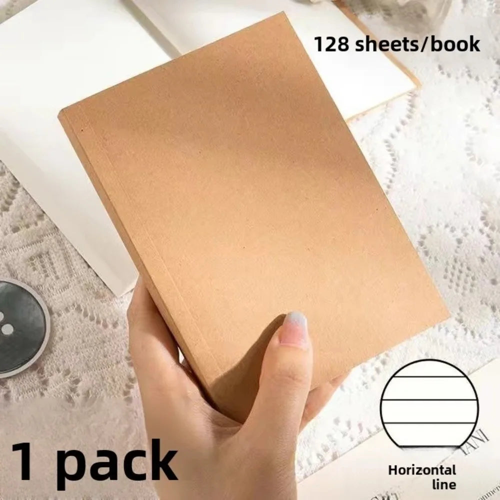 New Pocket A6 Notebook 256 Pages 128 Sheets Thickened Small Notepad Kraft Paper Cover Line Blank Grid Note Book