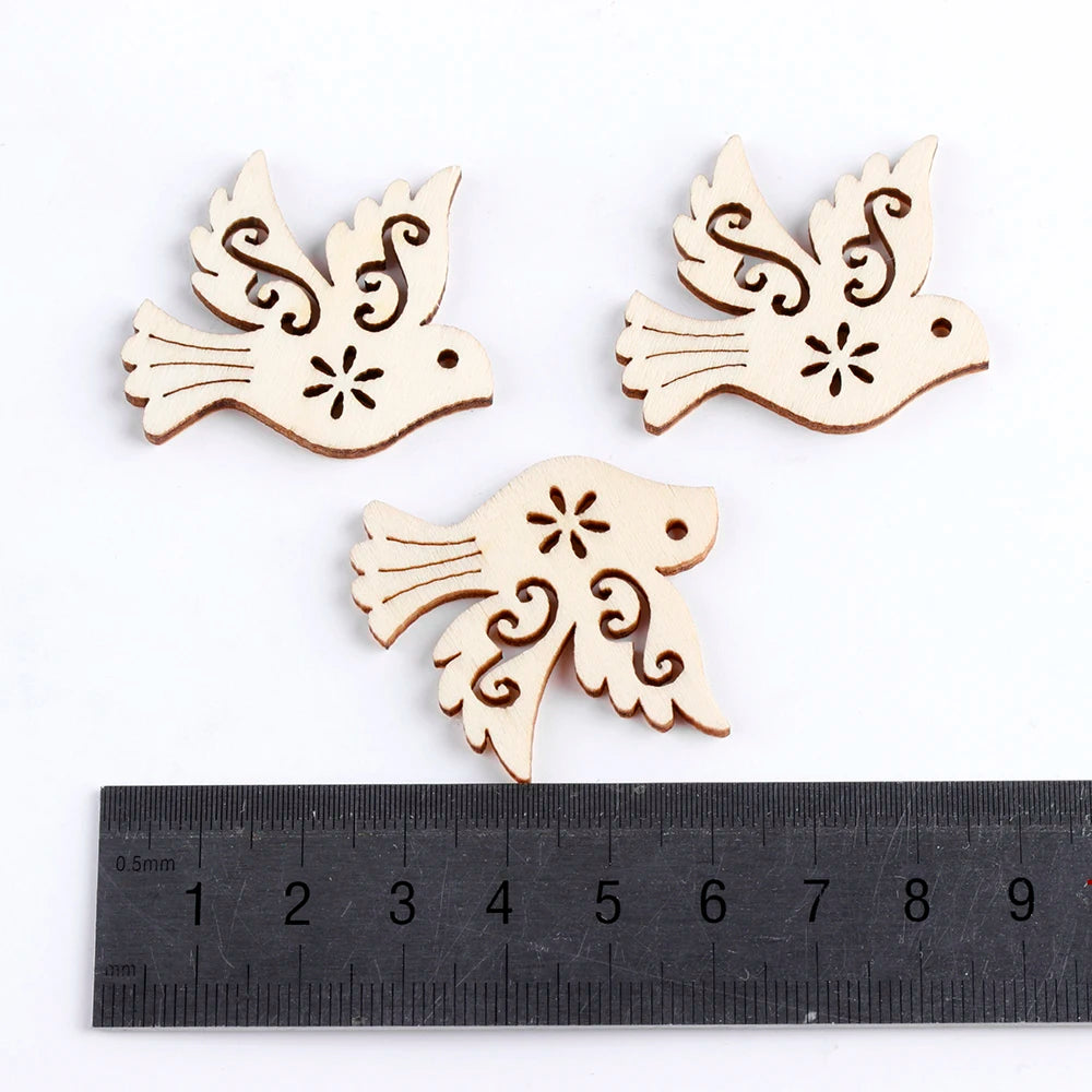 Fashion Unfinished Peace Pigeon Wooden Pieces Scrapbooking Natural Wood Embellishment Handcrafts Card Making Bird Decor 10PCS