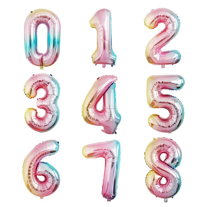16 32inch Number Aluminium ballons decoration birthday rainbow Silver rose Gold 0-9 Number Foil Wedding party decorations adult