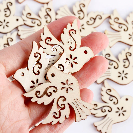 Fashion Unfinished Peace Pigeon Wooden Pieces Scrapbooking Natural Wood Embellishment Handcrafts Card Making Bird Decor 10PCS