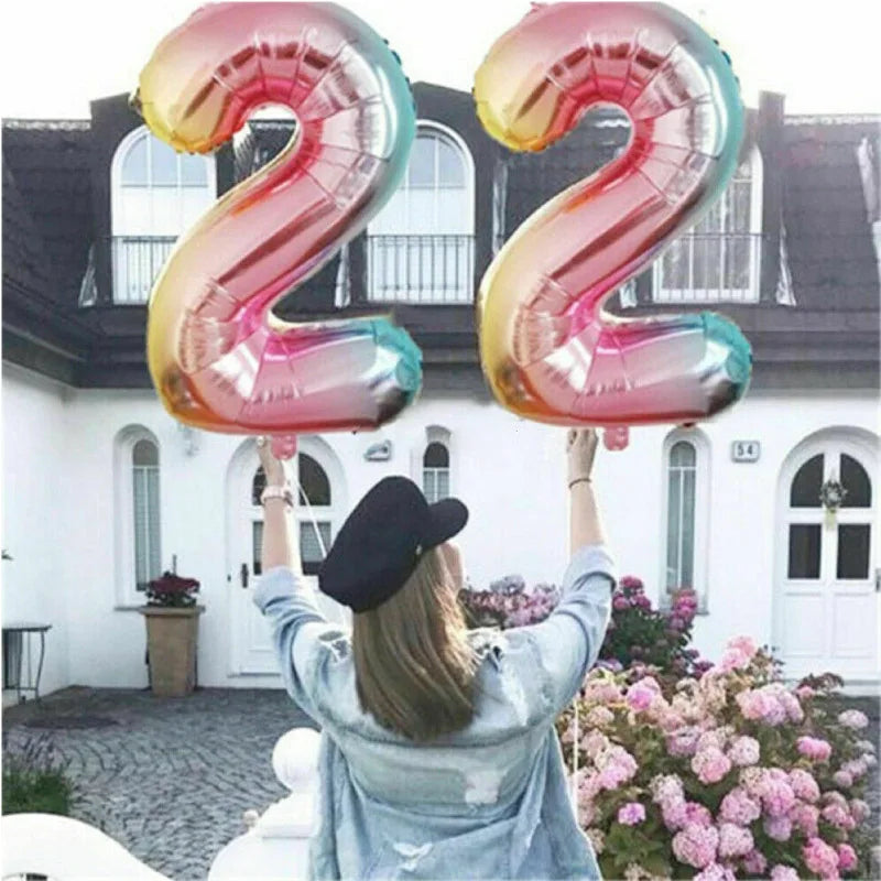 16 32inch Number Aluminium ballons decoration birthday rainbow Silver rose Gold 0-9 Number Foil Wedding party decorations adult