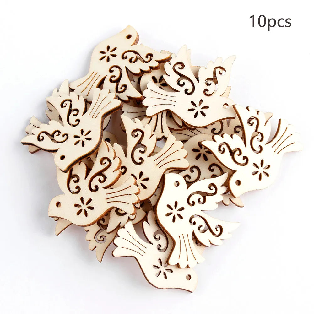 Fashion Unfinished Peace Pigeon Wooden Pieces Scrapbooking Natural Wood Embellishment Handcrafts Card Making Bird Decor 10PCS