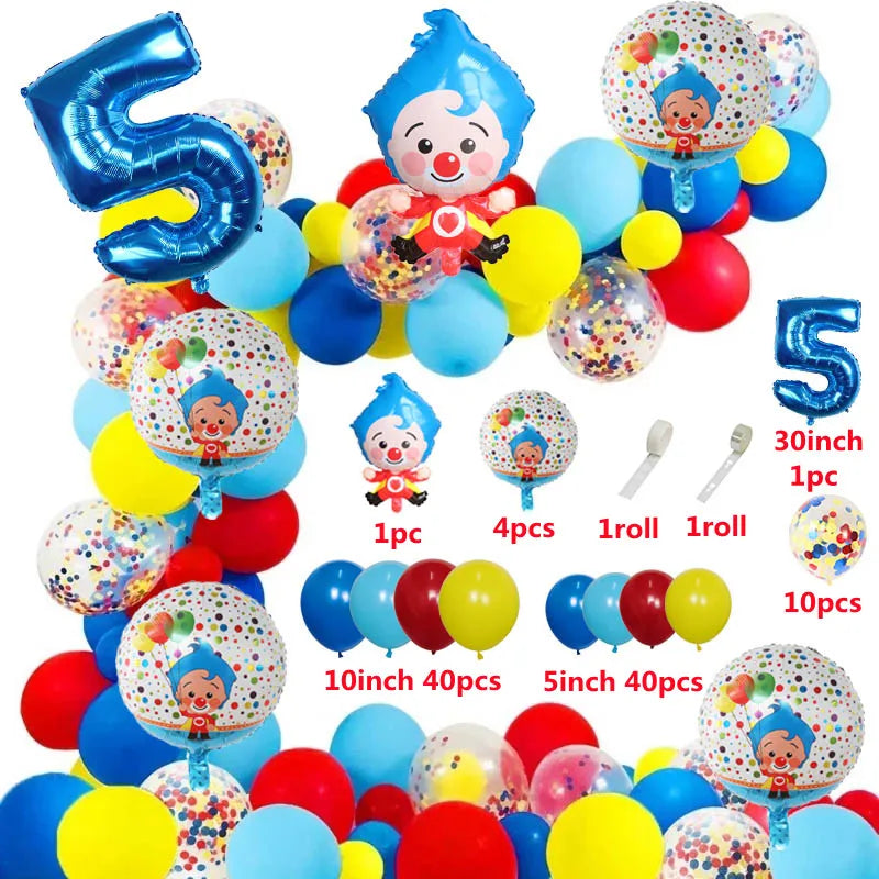 98pcs/Set Cartoon Clown Arch Garland Kit Foil Number Balloons Latex Air Globos Baby Shower Birthday Party Decorations Supplies
