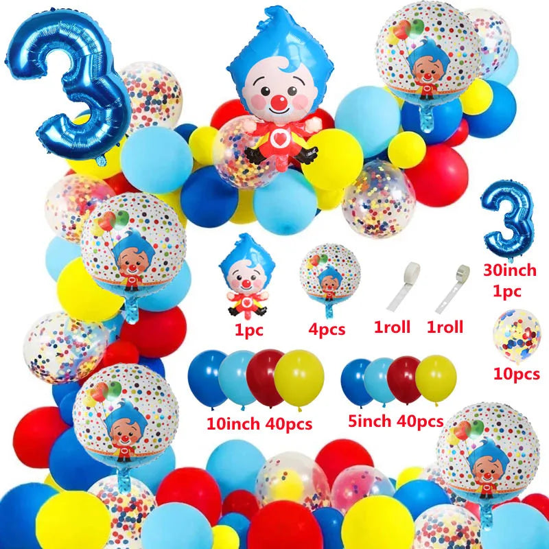 98pcs/Set Cartoon Clown Arch Garland Kit Foil Number Balloons Latex Air Globos Baby Shower Birthday Party Decorations Supplies