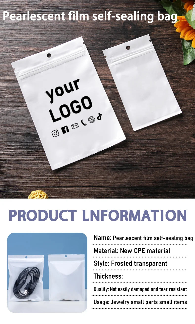 100 aircraft holes white pearlescent film yin and yang bone bag ziplock bag jewelry plastic packaging bag printing logo
