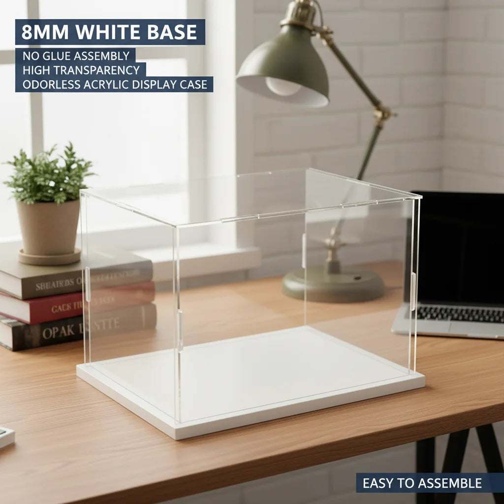1pc Clear White Base Acrylic Display Box Dustproof Storage Display Cabinet, Suitable for Car Models/Toys/Collectibles
