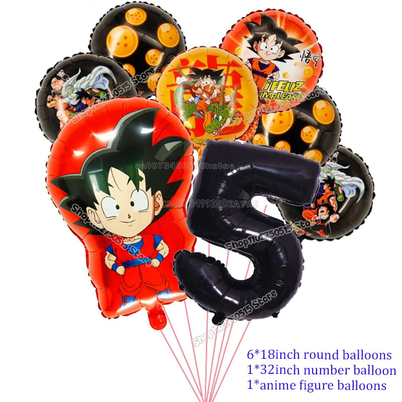 Dragons Ball Boy Birthday Balloon Decoration Son Goku Kids Party Supplies Number Ballons Anime Cartoon Foil Round Balloons