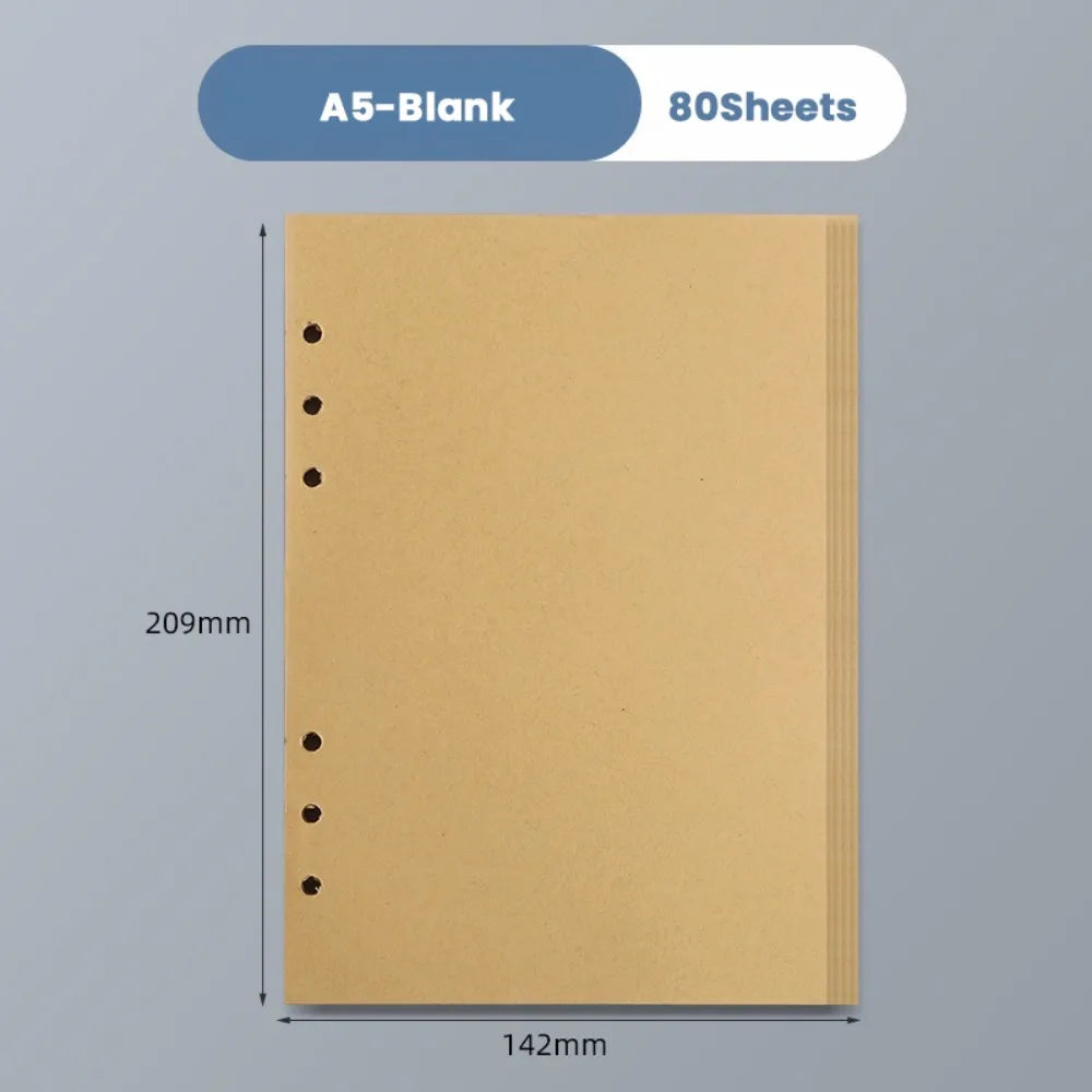 80Sheets Kraft Paper Loose Leaf Paper A5/A6/A7 Horizontal Line/Blank 6-hole Binder Inner Page Notepad Inside Paper Gift