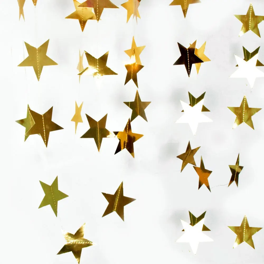 4M Silver Iridescent Paper Garland Star Round String Banners Wedding Birthday Party Home Hanging Decorations Baby Shower Favors