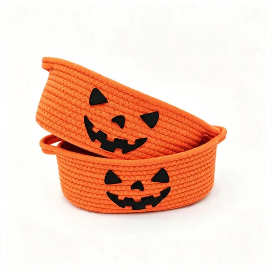Halloween Party Decoration Cotton Rope Storage Basket Pumpkin Storage Basket Snack Candy Storage Box Daily Decorative Gifts