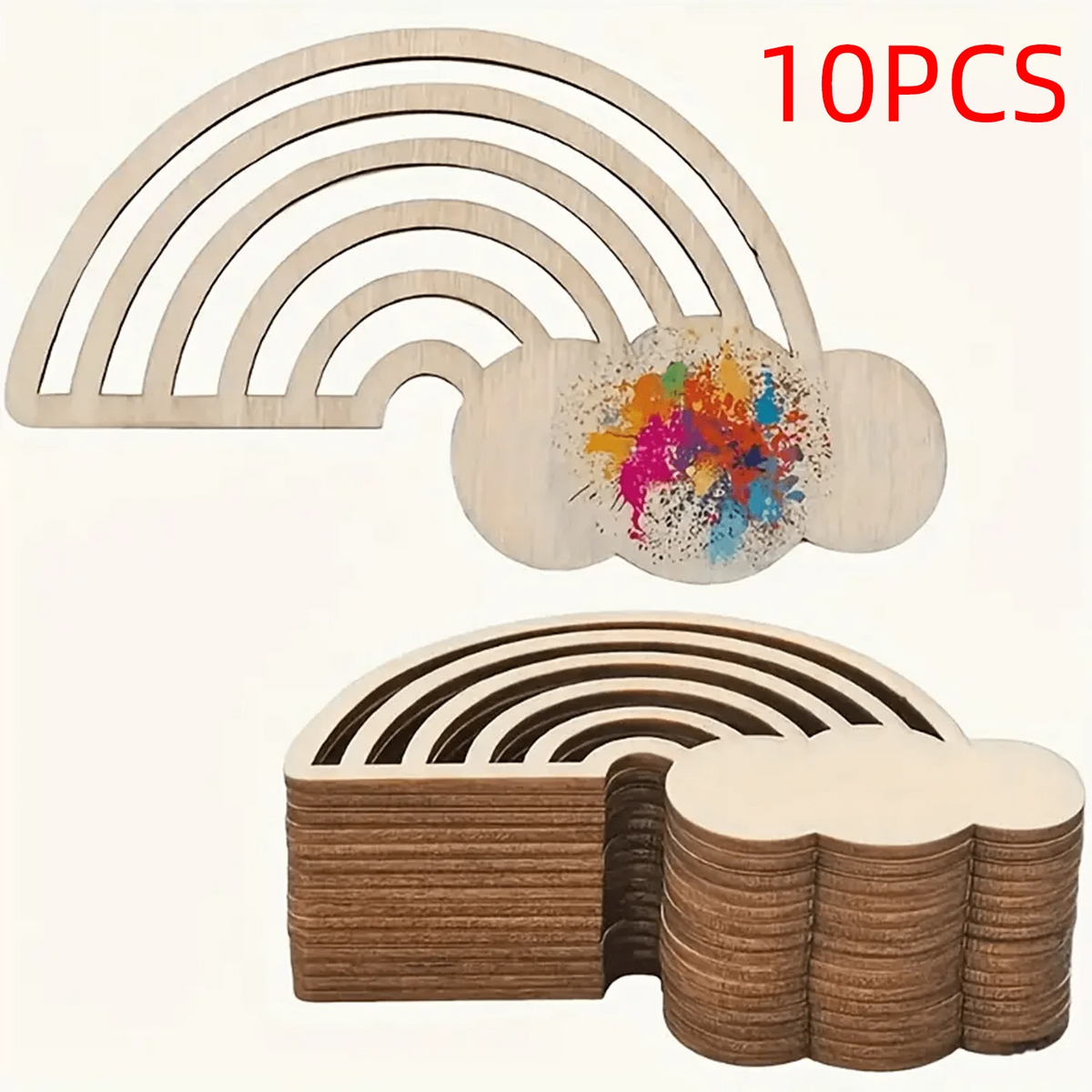 10/20/40pcs Wooden Rainbow and Cloud Shape Crafts for DIY Painting - Wedding - Unfinished Wooden Decorations
