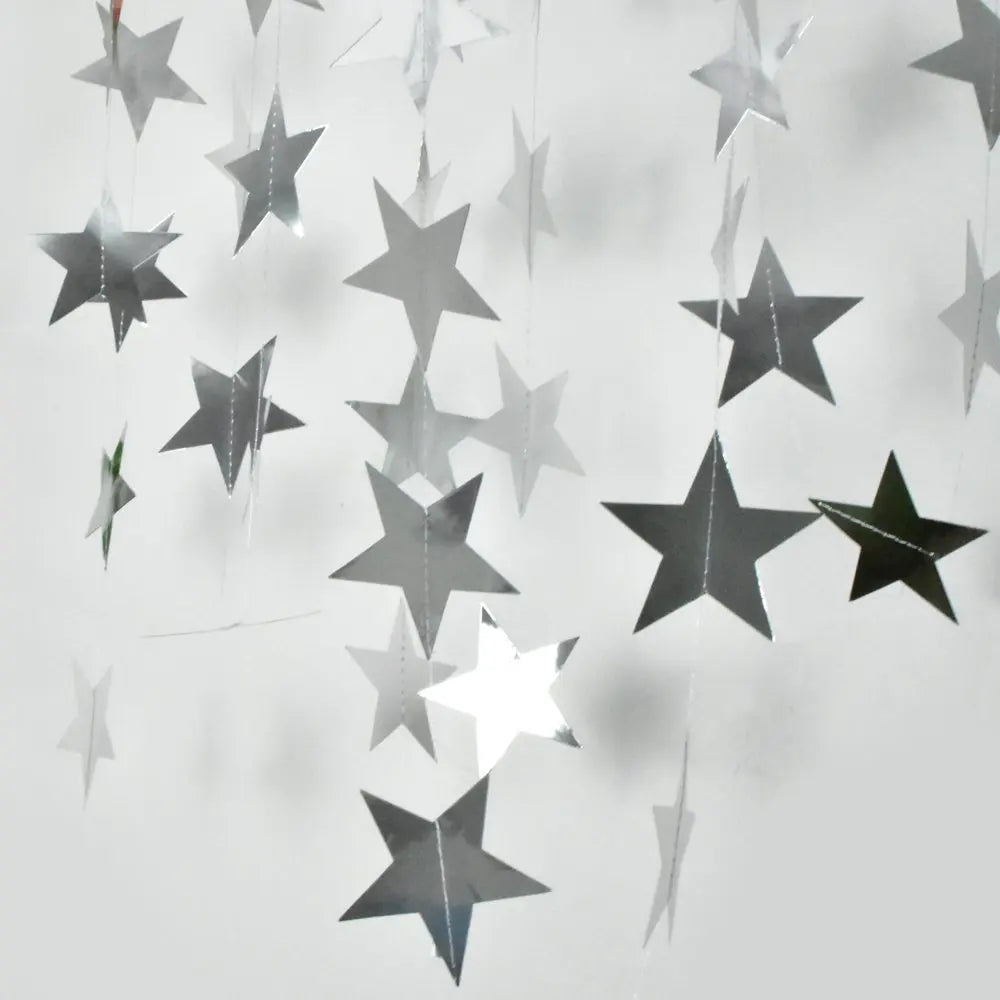 4M Silver Iridescent Paper Garland Star Round String Banners Wedding Birthday Party Home Hanging Decorations Baby Shower Favors