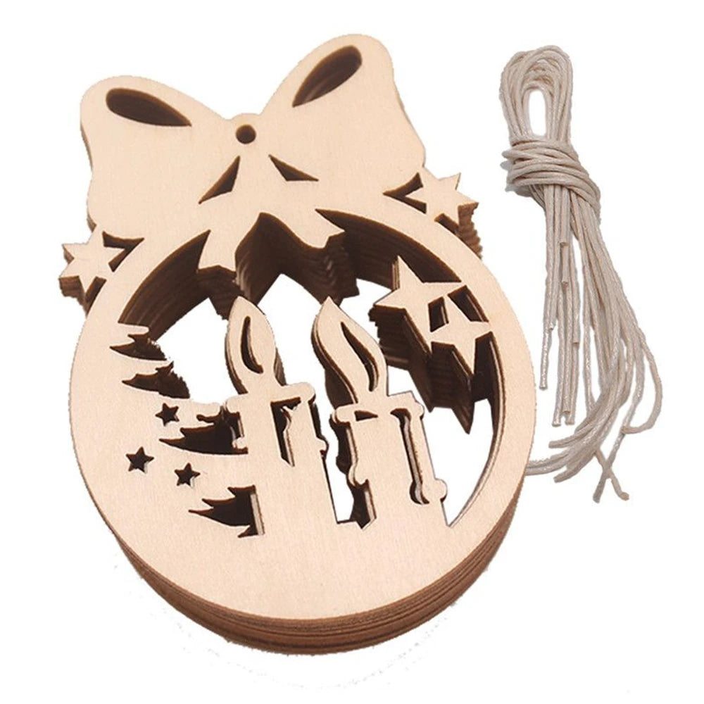 10 Wooden Christmas Ornaments for Year Decorations, Handmade Pendants for Party and Holiday Decoration