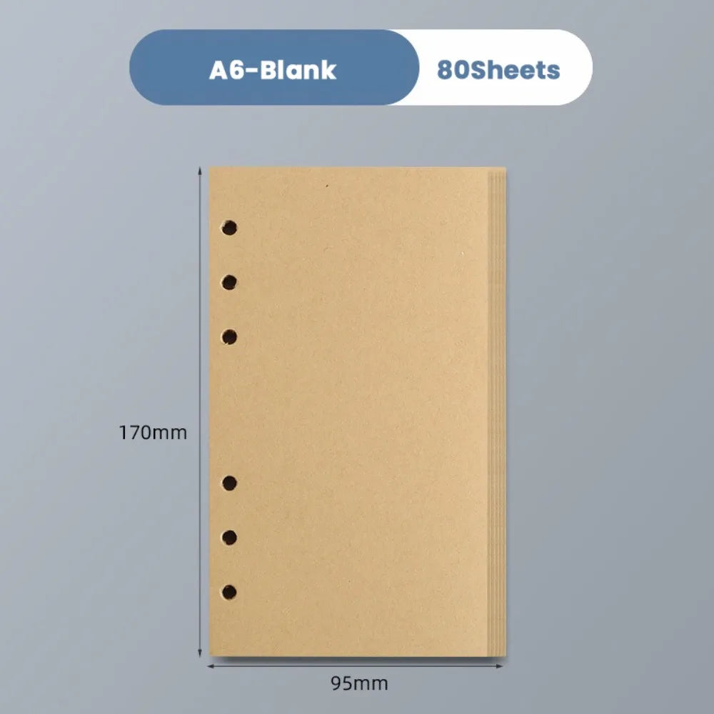 80Sheets Kraft Paper Loose Leaf Paper A5/A6/A7 Horizontal Line/Blank 6-hole Binder Inner Page Notepad Inside Paper Gift