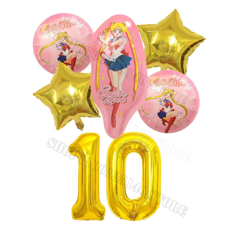 Sailor Moon Number Balloon Set Birthday Party Decoration Aluminum Foil Ballon Girl Photo Props Cute Baby Shower Parties Supplies