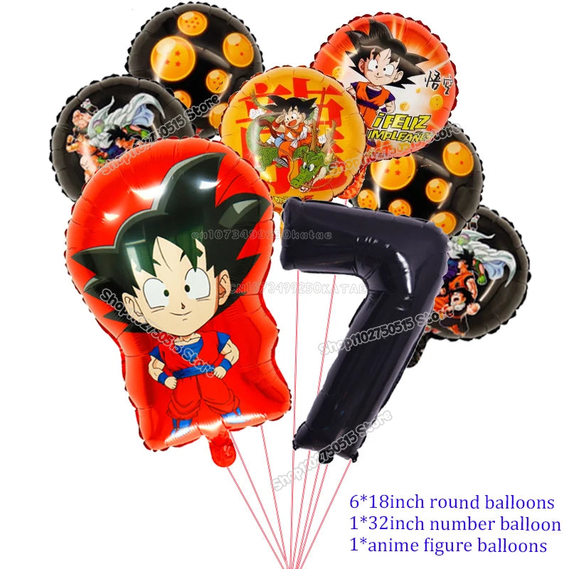 Dragons Ball Boy Birthday Balloon Decoration Son Goku Kids Party Supplies Number Ballons Anime Cartoon Foil Round Balloons
