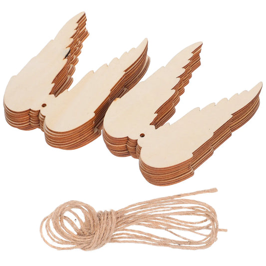 20Pcs Wooden DIY Wing Shaped Tags Unfinished Natural Wood Craft Ornaments for Painting Decorating Christmas Birthday Wedding
