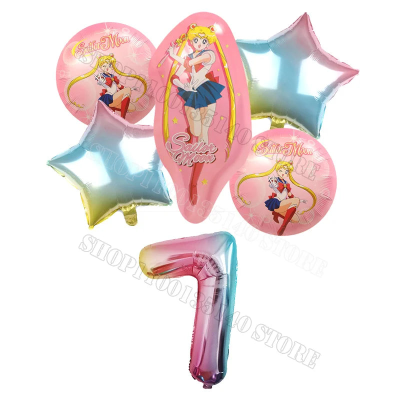 Sailor Moon Number Balloon Set Birthday Party Decoration Aluminum Foil Ballon Girl Photo Props Cute Baby Shower Parties Supplies