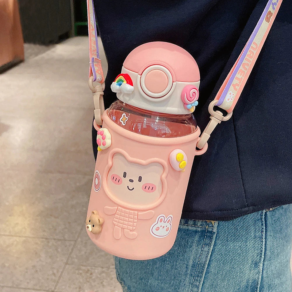 Kawaii Water Bottle Cute Bear Kettle Travel Sport Tumbler Portable Drinking Mug for Child Kids Girl Large Capacity Cartoon Cup