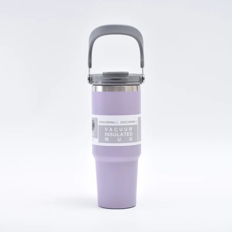 30oz Thermal Cup Stainless Steel Water Bottle with Straw Leakproof Car Tumbler Vacuum Insulated Flask for Outdoor Sports Gym