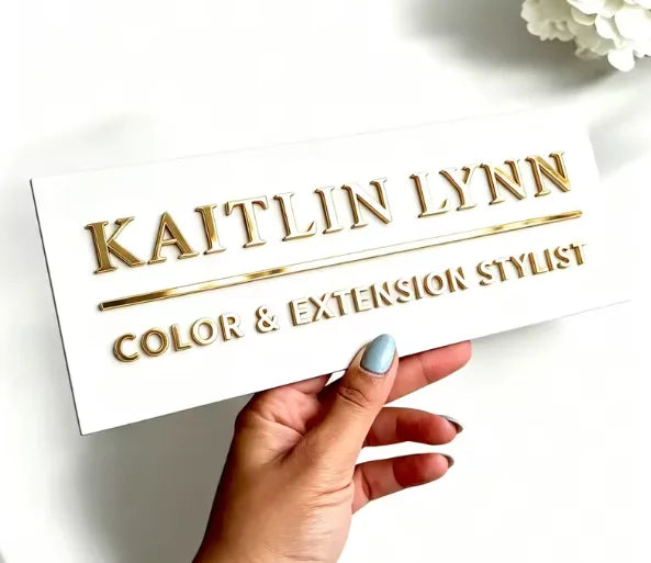 Custom Signs for Small Businesses, Acrylic Door Plates, 3D Laser Cut Door Plates, Signs for Beauty and Hair Salons, Personalized