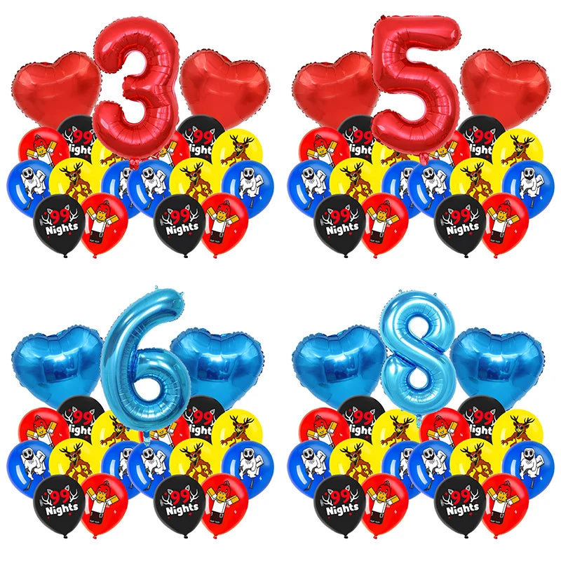 99 Nights in The Forest Birthday Number Ballons Set Balloons Baby Shower Party Decoration Hot Game Party Supplies Girl Boy Gift