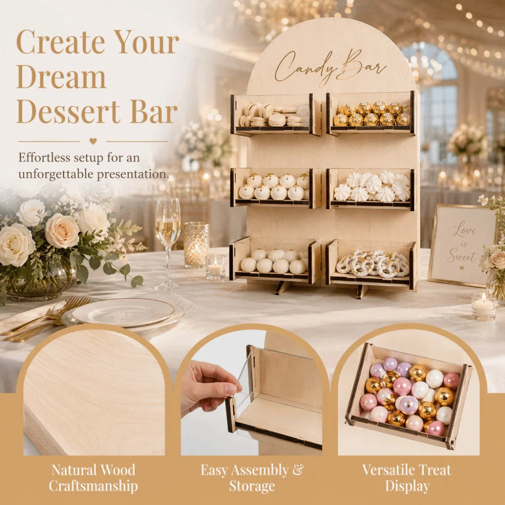 4/6Grids Candy Display Stand Wood Desktop Rack Candy Bar Stand Holder Easy Install Detachable Dessert Snack Display Box