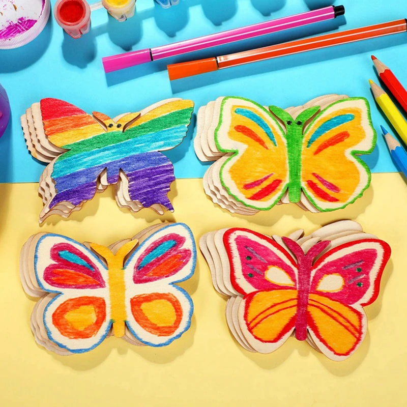 10pcs Butterfly Flower DIY Painting Wooden Crafts Wood Slices Ornaments For Birthday Wedding Party Table Decoration Kids Crafts