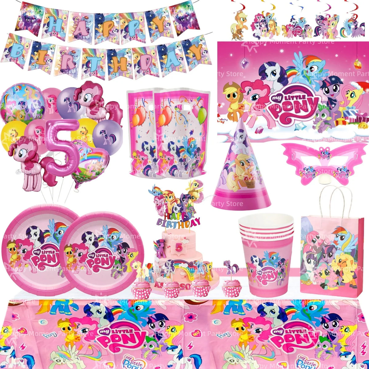 Pink Pony Birthday party Decoration set Tableware Tablecloth Plate Cup Gift Bags Napkin Baby Shower Pony Party Favors Supplies