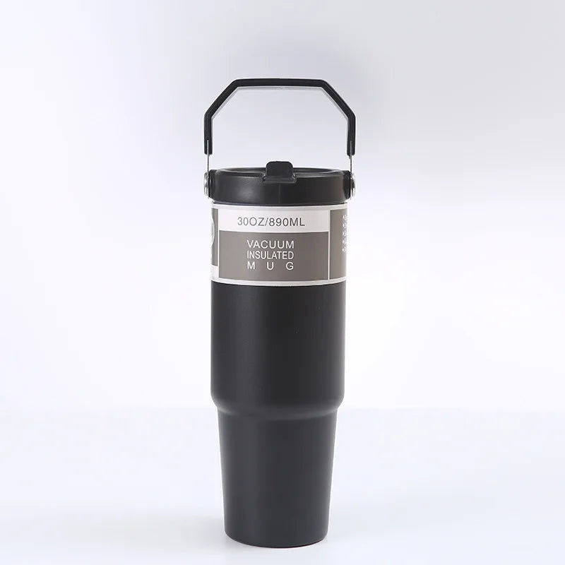 30oz Thermal Cup Stainless Steel Water Bottle with Straw Leakproof Car Tumbler Vacuum Insulated Flask for Outdoor Sports Gym