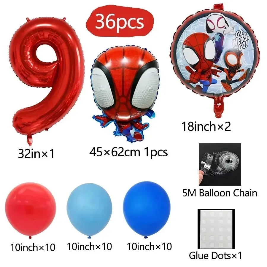 Spider and His Amazing Friends Spider Number Aluminum Balloons Birthday Party Decorations Balloon for Kids Baby Shower gifts