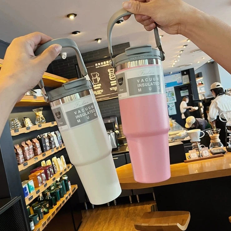 30oz Thermal Cup Stainless Steel Water Bottle with Straw Leakproof Car Tumbler Vacuum Insulated Flask for Outdoor Sports Gym