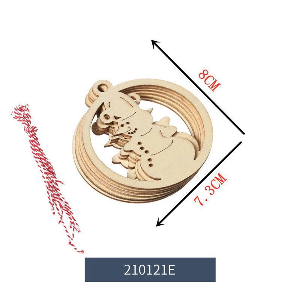 10 Wooden Christmas Ornaments for Year Decorations, Handmade Pendants for Party and Holiday Decoration