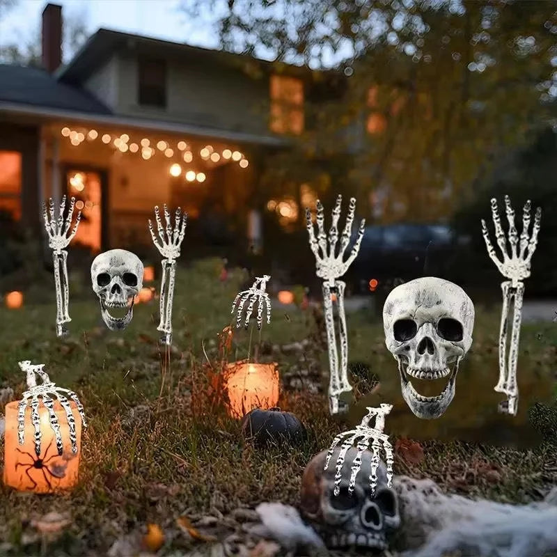 Halloween Decorations Home Decor Skeleton Head Outdoor Scary Props Realistic Skull Hands Yard Prank Festivals Party Supplies