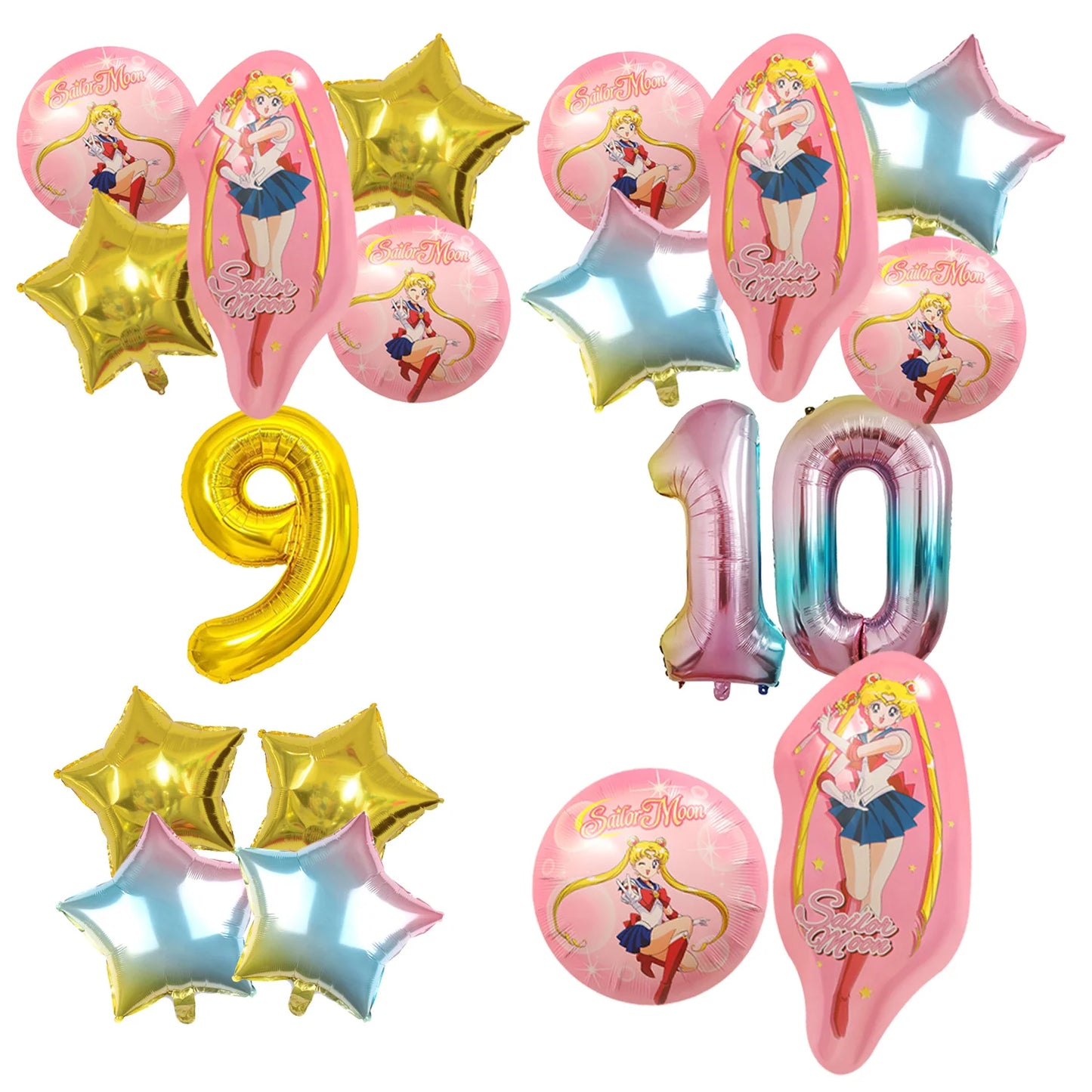 Sailor Moon Number Balloon Set Birthday Party Decoration Aluminum Foil Ballon Girl Photo Props Cute Baby Shower Parties Supplies