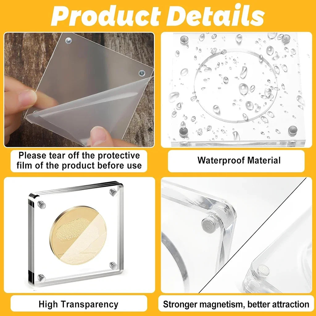 Acrylic Coin Display Case Military Challenge Coin Holder Double-Sided Self-Standing Display Frame Storage Box for Coins Badges