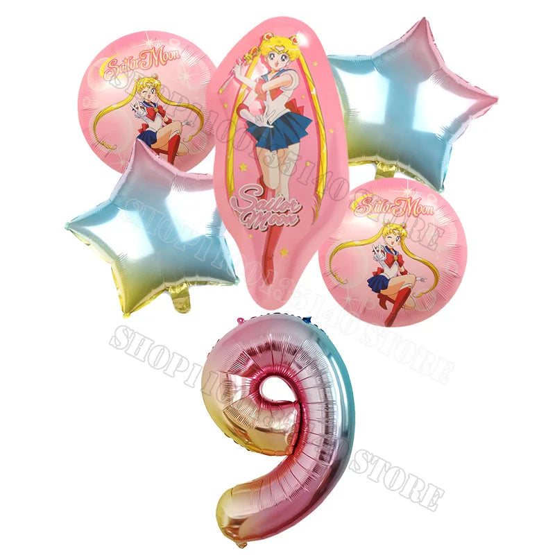Sailor Moon Number Balloon Set Birthday Party Decoration Aluminum Foil Ballon Girl Photo Props Cute Baby Shower Parties Supplies