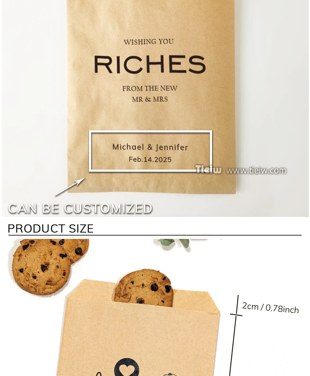 50PCS Personalized Wedding Favor Bags Custom Name Date Lottery Game Kraft Paper Perfect for Weddings Engagements Bridal Showers