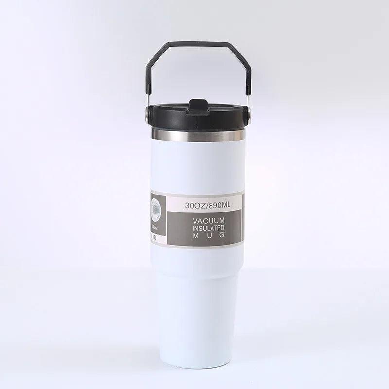 30oz Thermal Cup Stainless Steel Water Bottle with Straw Leakproof Car Tumbler Vacuum Insulated Flask for Outdoor Sports Gym