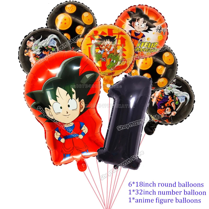 Dragons Ball Boy Birthday Balloon Decoration Son Goku Kids Party Supplies Number Ballons Anime Cartoon Foil Round Balloons