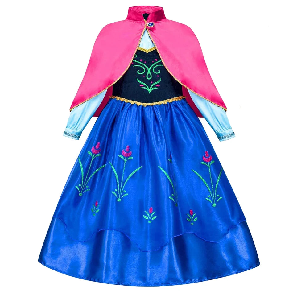 Girl Princess Dress Halloween Cosplay 2026 Party Anna Costume Snow Queen Princess Clothes Children Outfit 2-10 Y